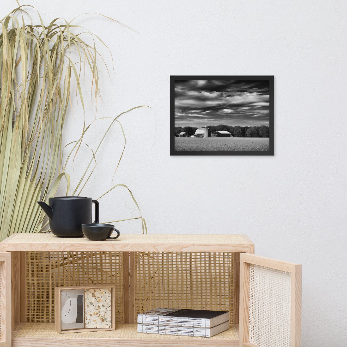 Barn in Field Black and White Framed Photo Paper Wall Art Prints