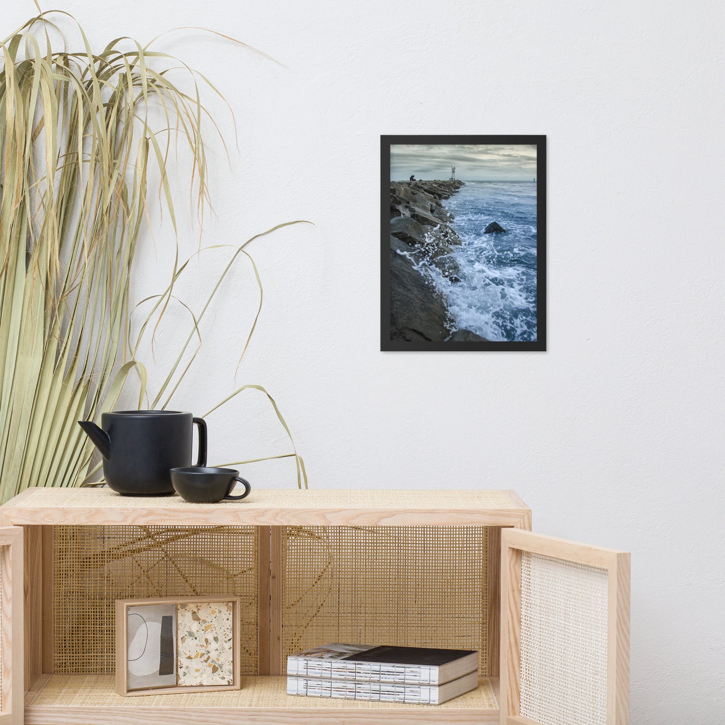 Splashing on the Jetty Coastal Landscape Framed Photo Paper Wall Art Prints