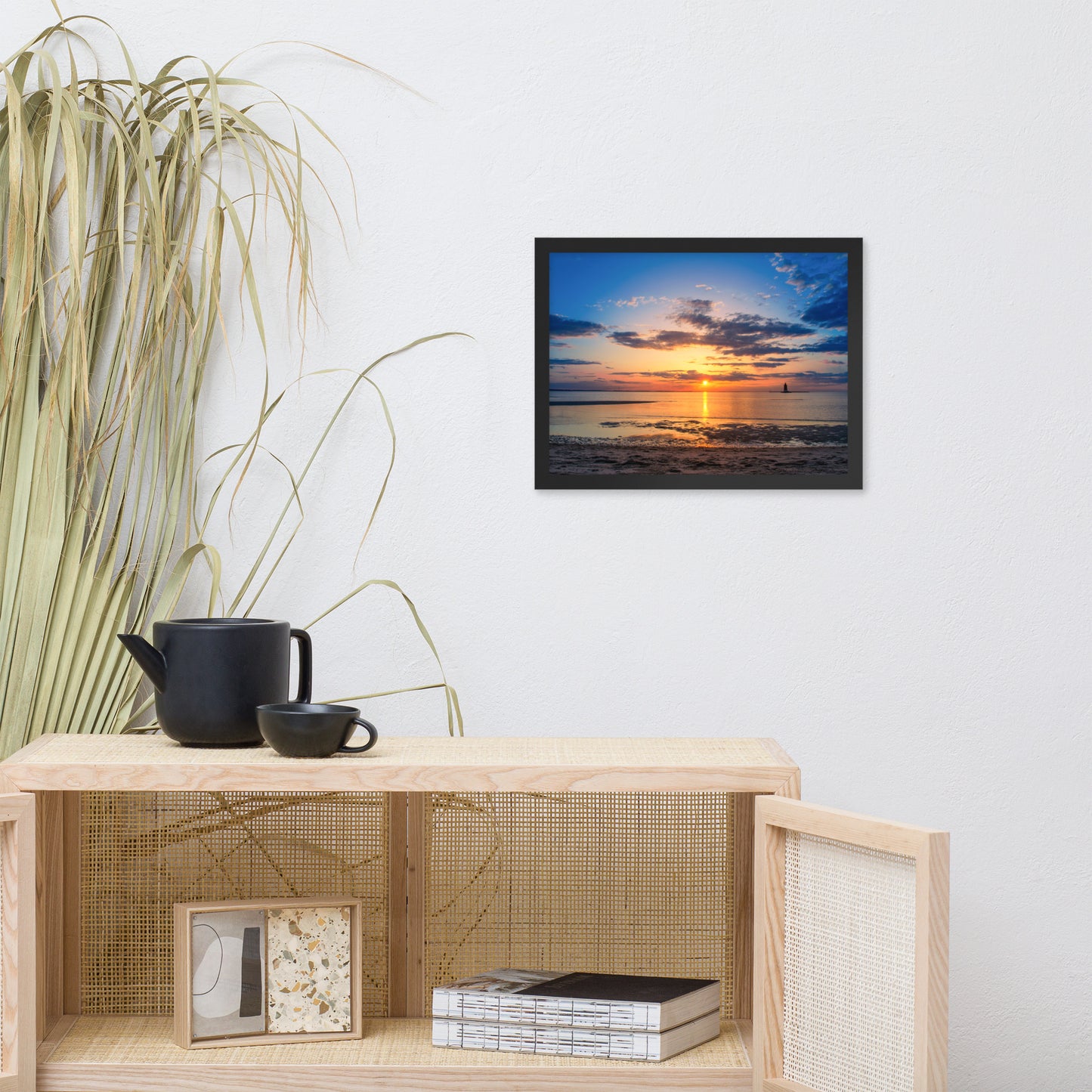 Sunset at Breakwater Lighthouse Landscape Framed Photo Paper Wall Art Prints