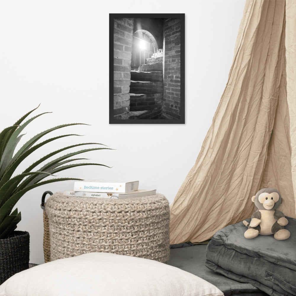 Urban Art Wall: Fort Clinch Stairway Black and White Photo Framed Wall Art Print