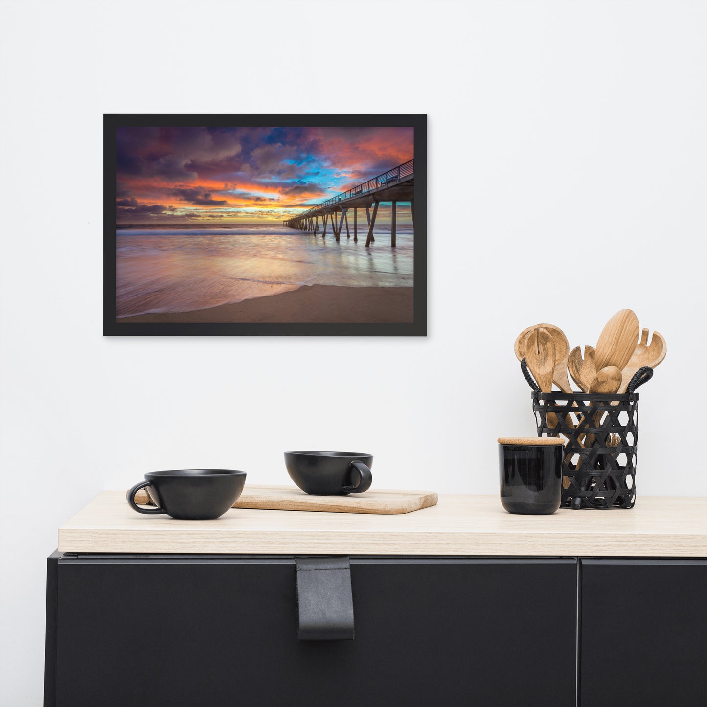 Dreamy Pier at Sunset Framed Wall Art Print