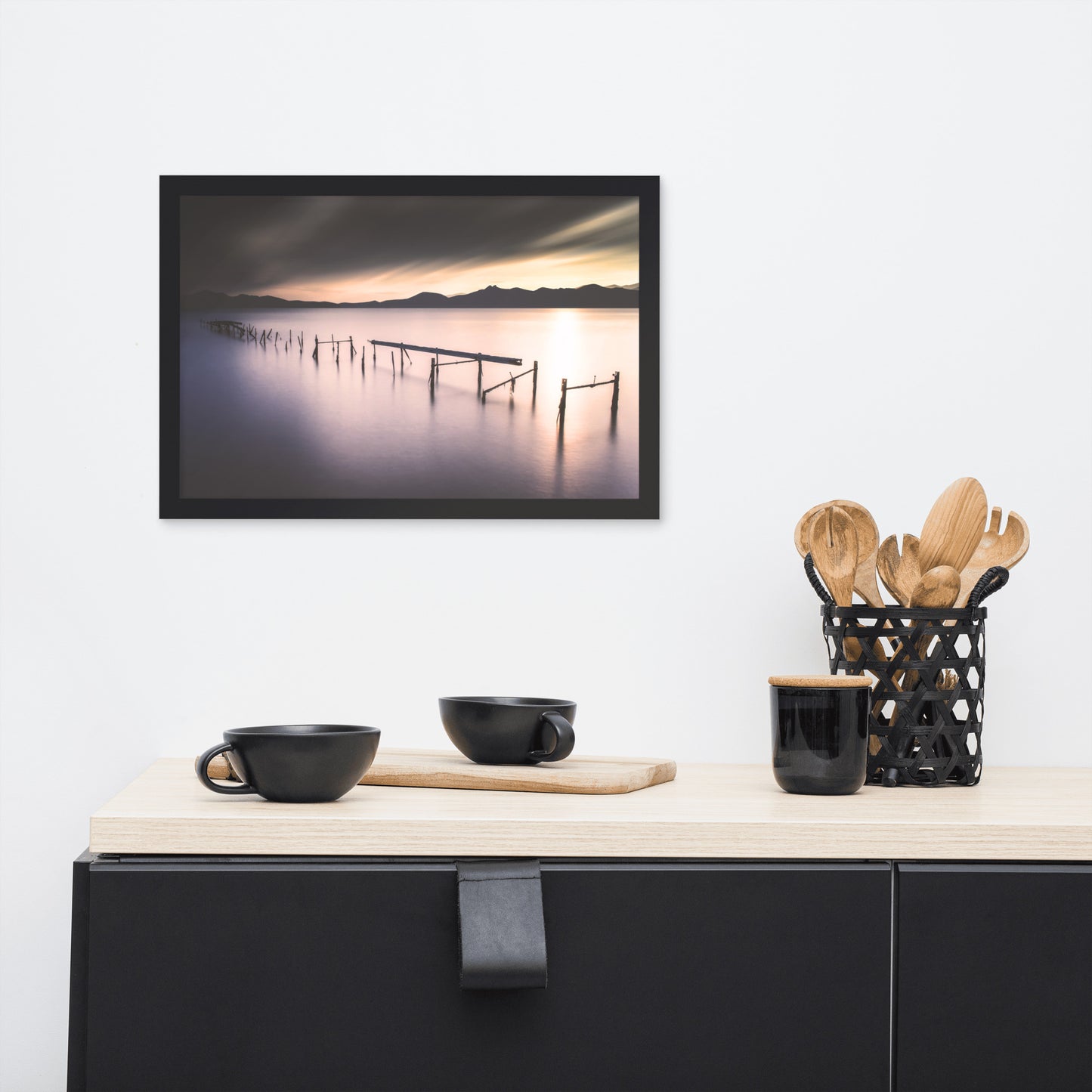 Moody Ruined Pier and Mountain Range Framed Wall Art Prints