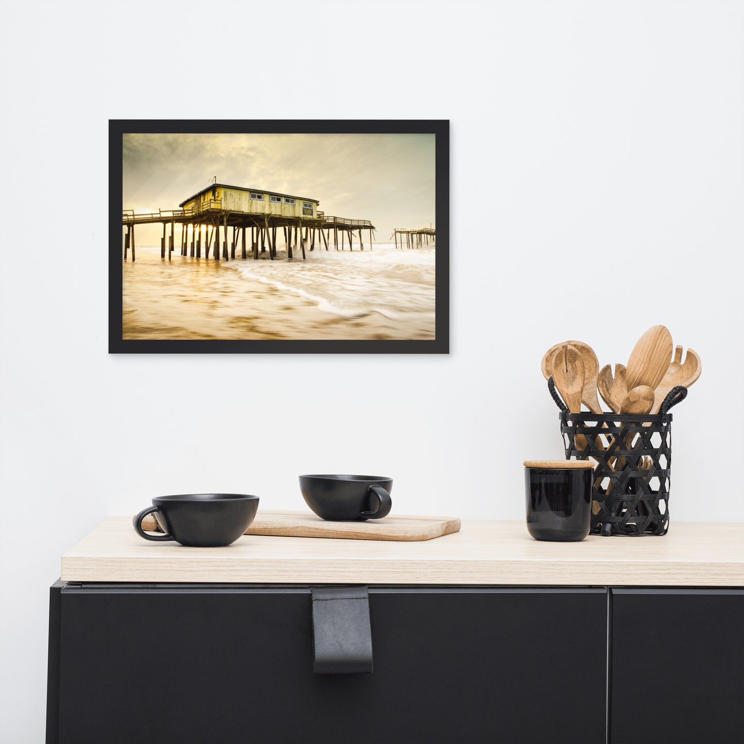 Abandoned Frisco Fishing Pier Coastal Landscape Photo Framed Wall Art Prints