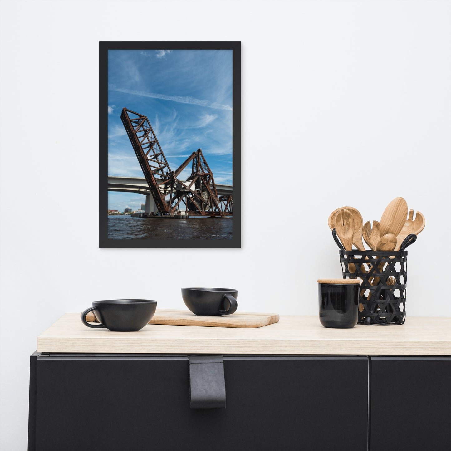 Train Drawbridge Jacksonville 3 Color Urban Landscape Framed Wall Art Print