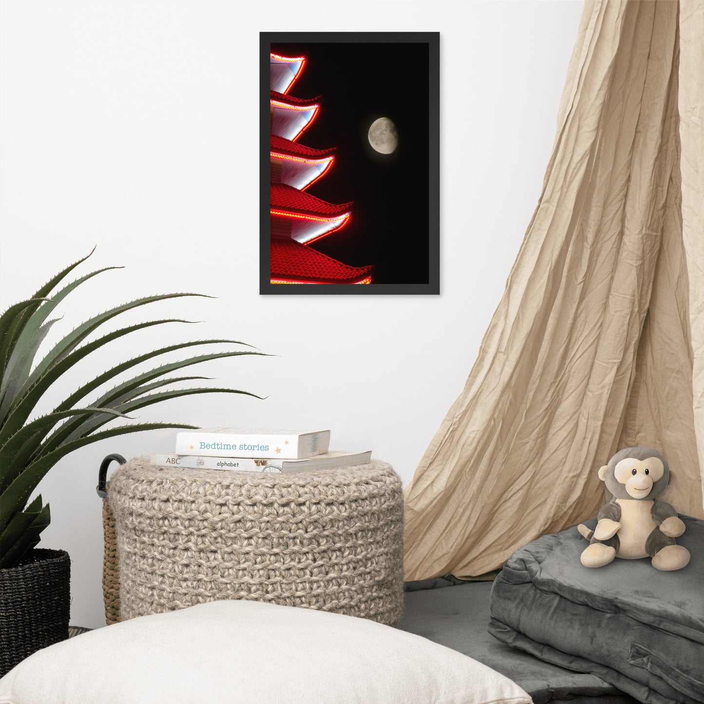 Moon Over Pagoda 1 Urban Photo Framed Wall Art Print
