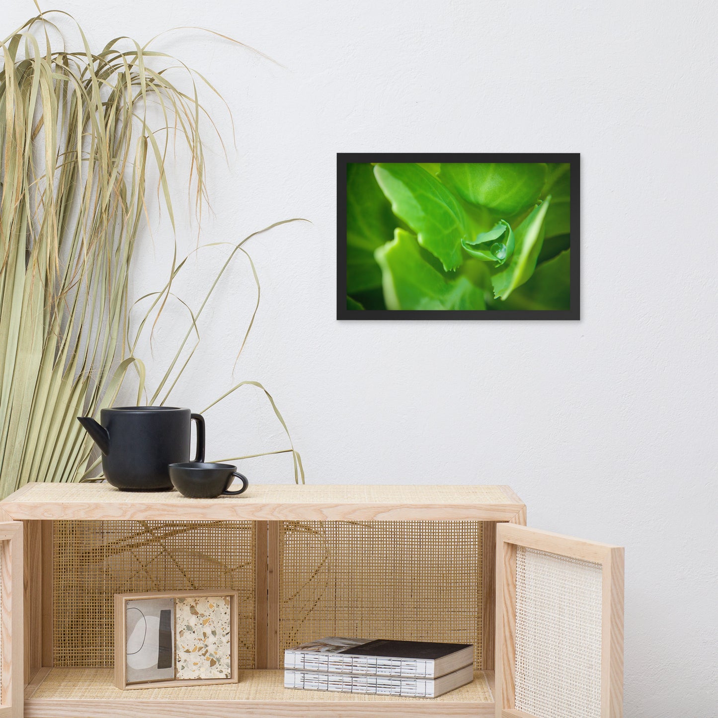 Cupped Droplet Botanical Nature Photo Framed Wall Art Print
