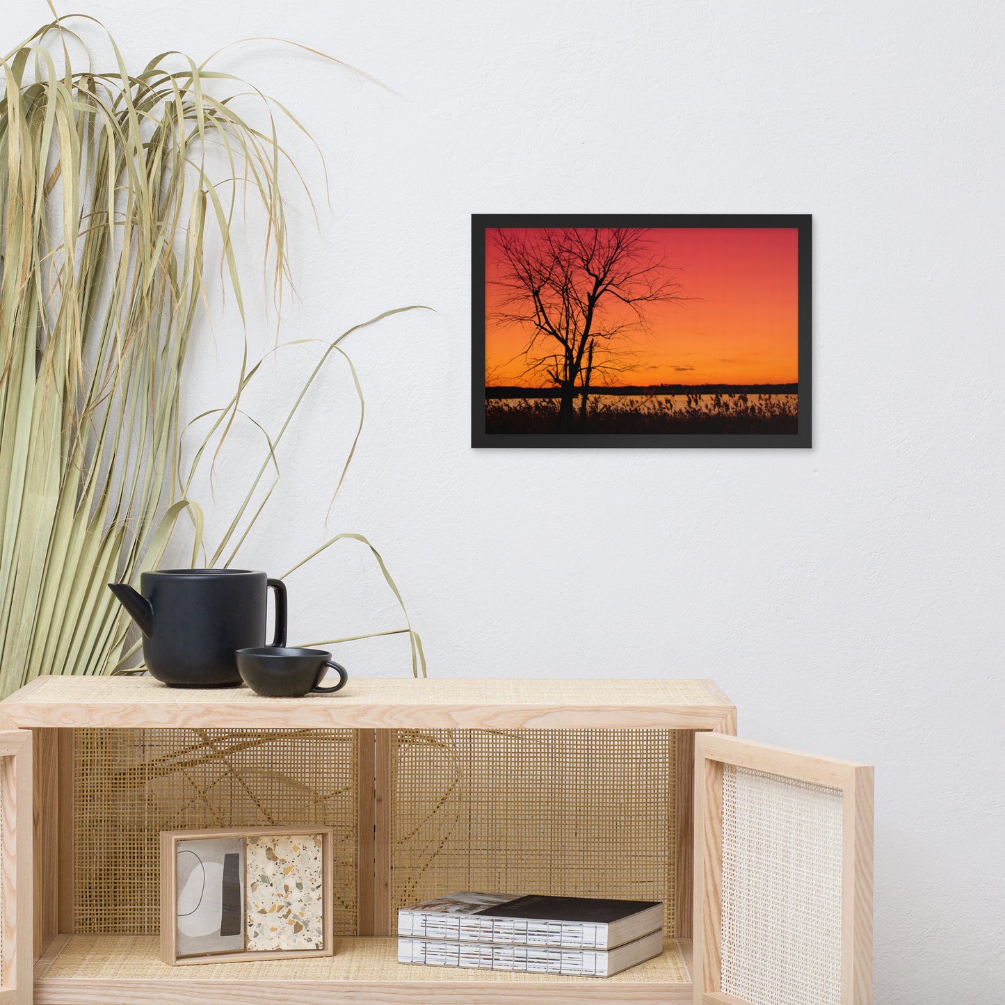 Burning Skies Rural Landscape Framed Photo Paper Wall Art Print