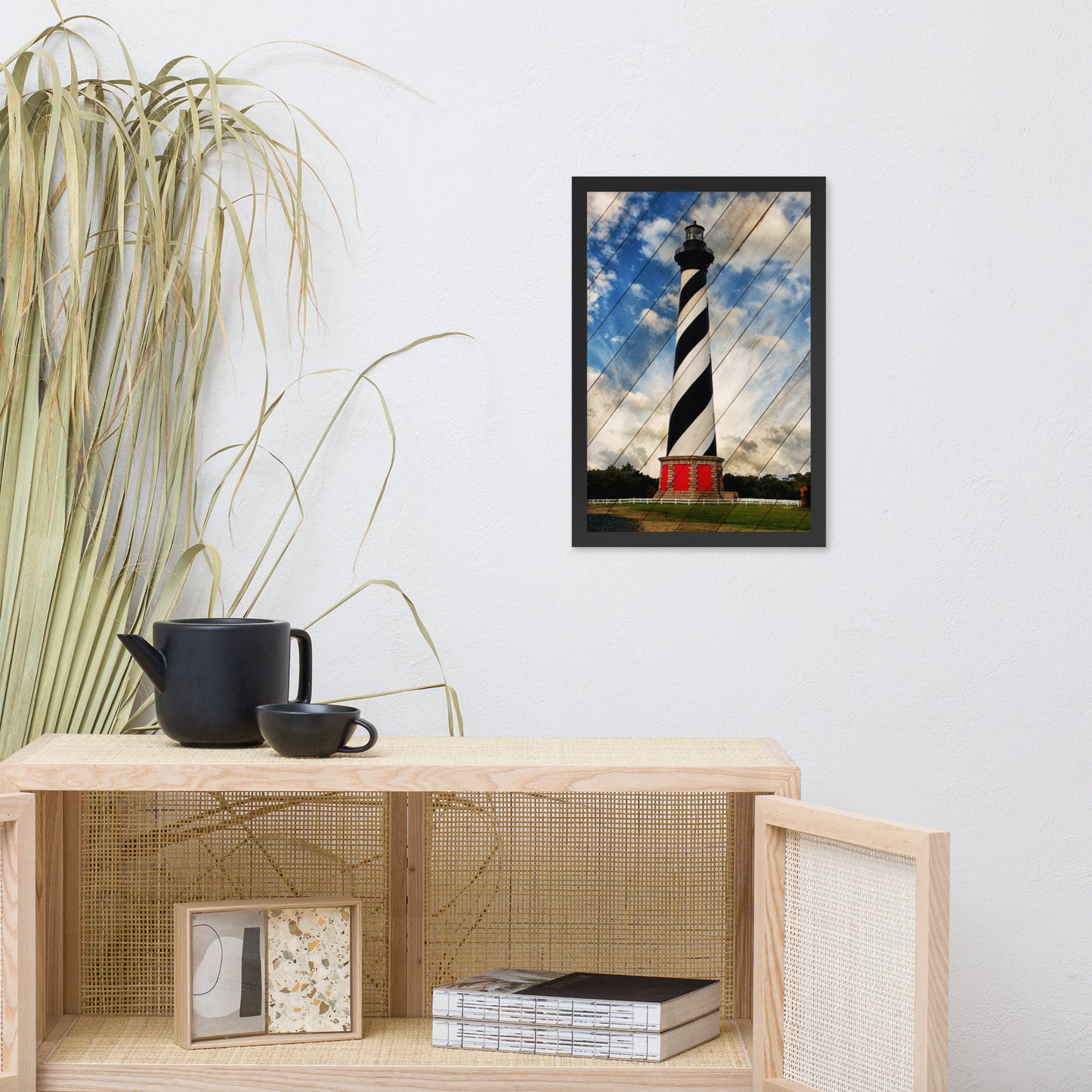 Cape Hatteras Lighthouse Landscape Photo Faux Wood Framed Photo Paper Wall Art Prints