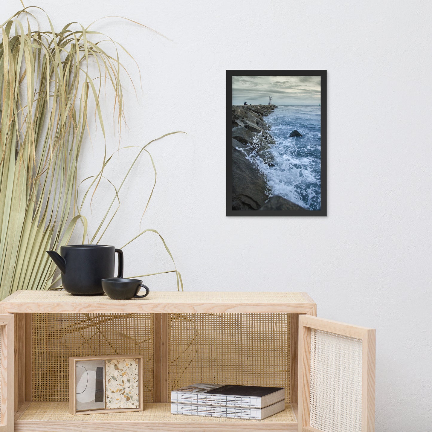Splashing on the Jetty Coastal Landscape Framed Photo Paper Wall Art Prints