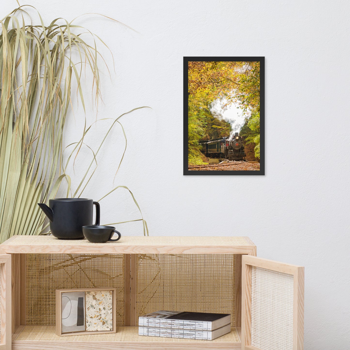 Steam Train with Autumn Foliage Rural Landscape Framed Photo Paper Wall Art Prints