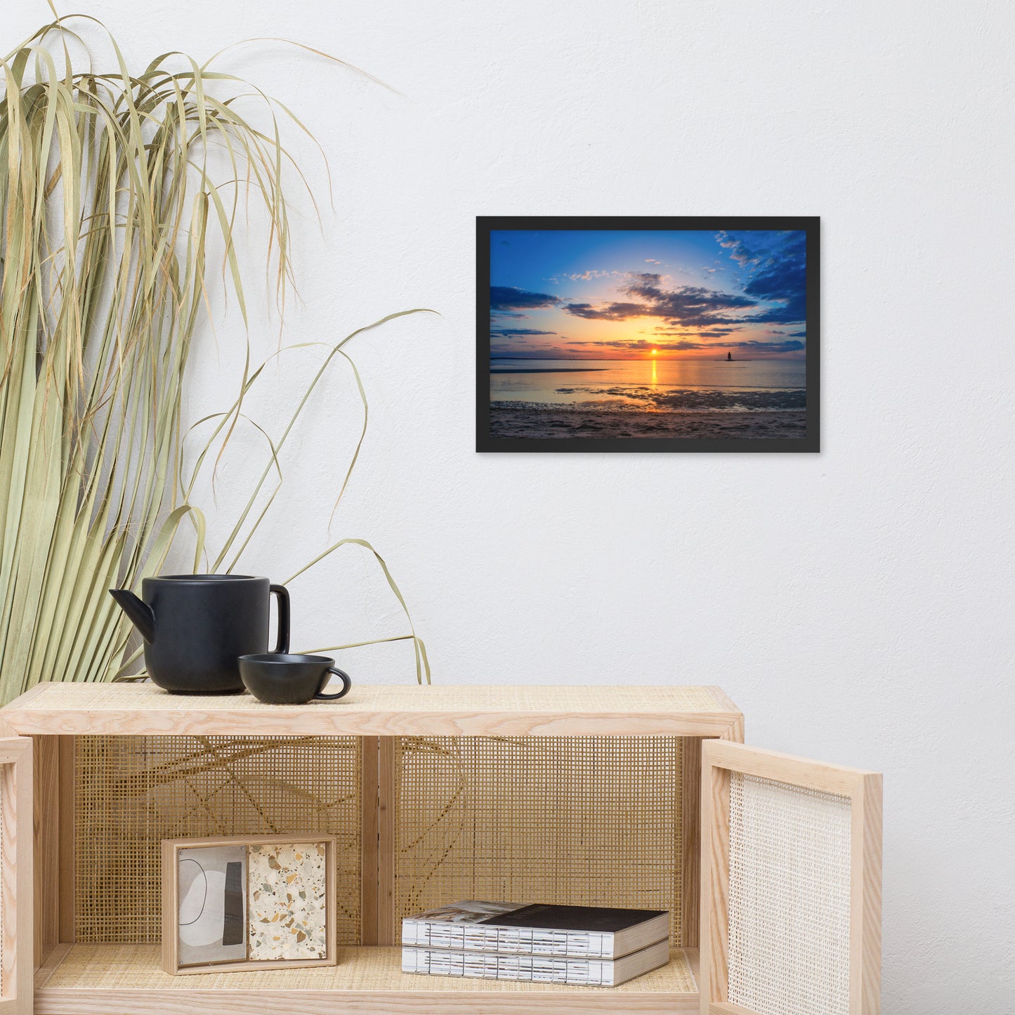 Sunset at Breakwater Lighthouse Landscape Framed Photo Paper Wall Art Prints