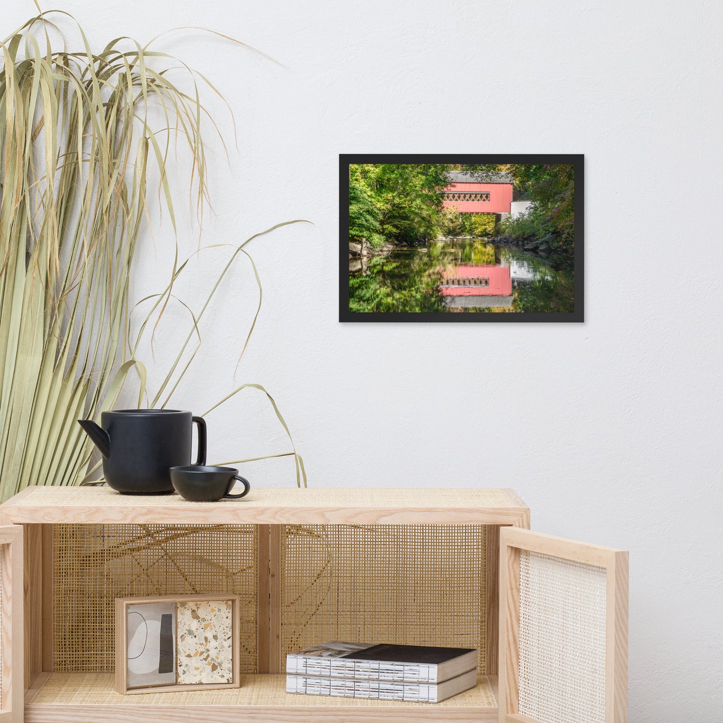 The Reflections of Wooddale Covered Bridge Framed Photo Paper Wall Art Prints