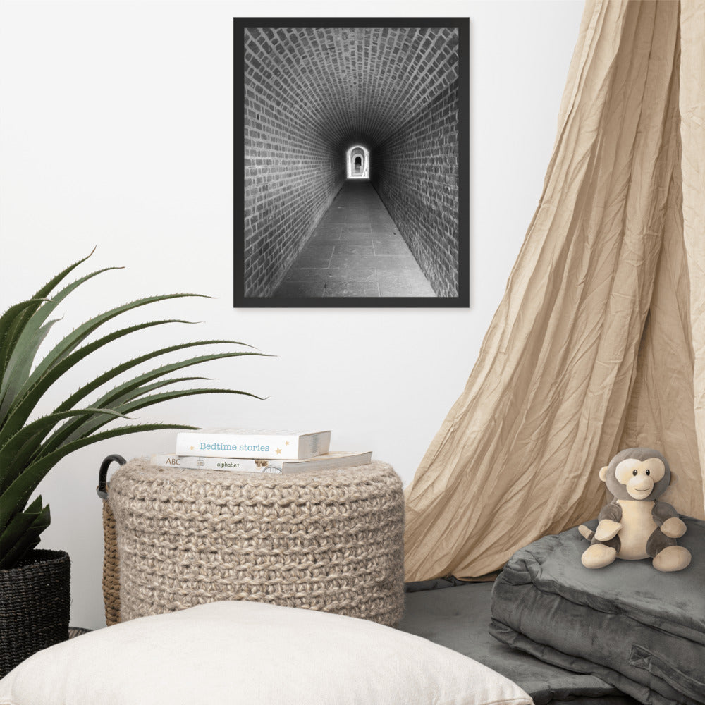 Industrial Design Wall Decor: Fort Clinch Tunnel Black and White Photo Framed Wall Art Print