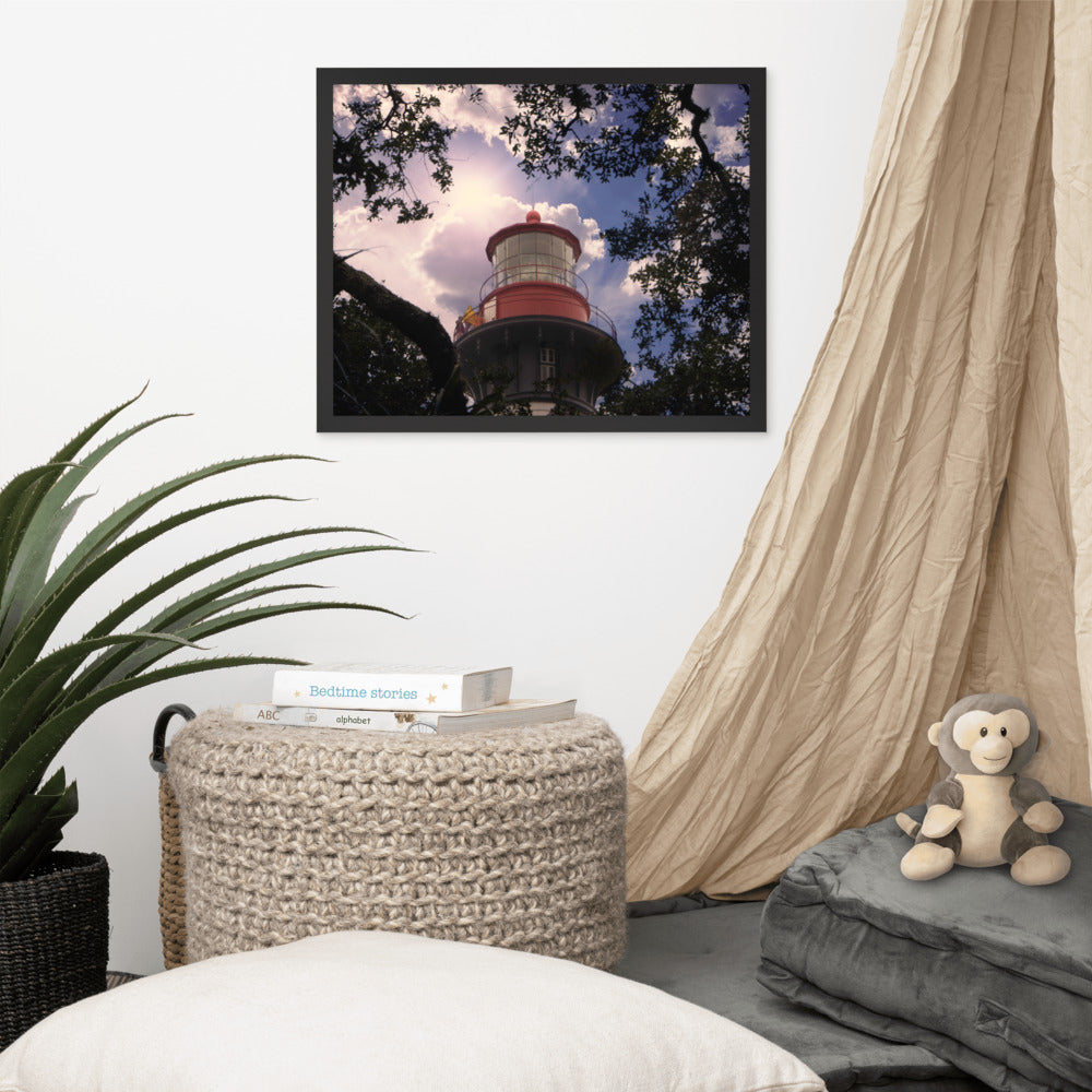 Beach Nursery Art: Saint Augustine Lighthouse and Tree Branches Urban Building Photograph Framed Wall Art Prints