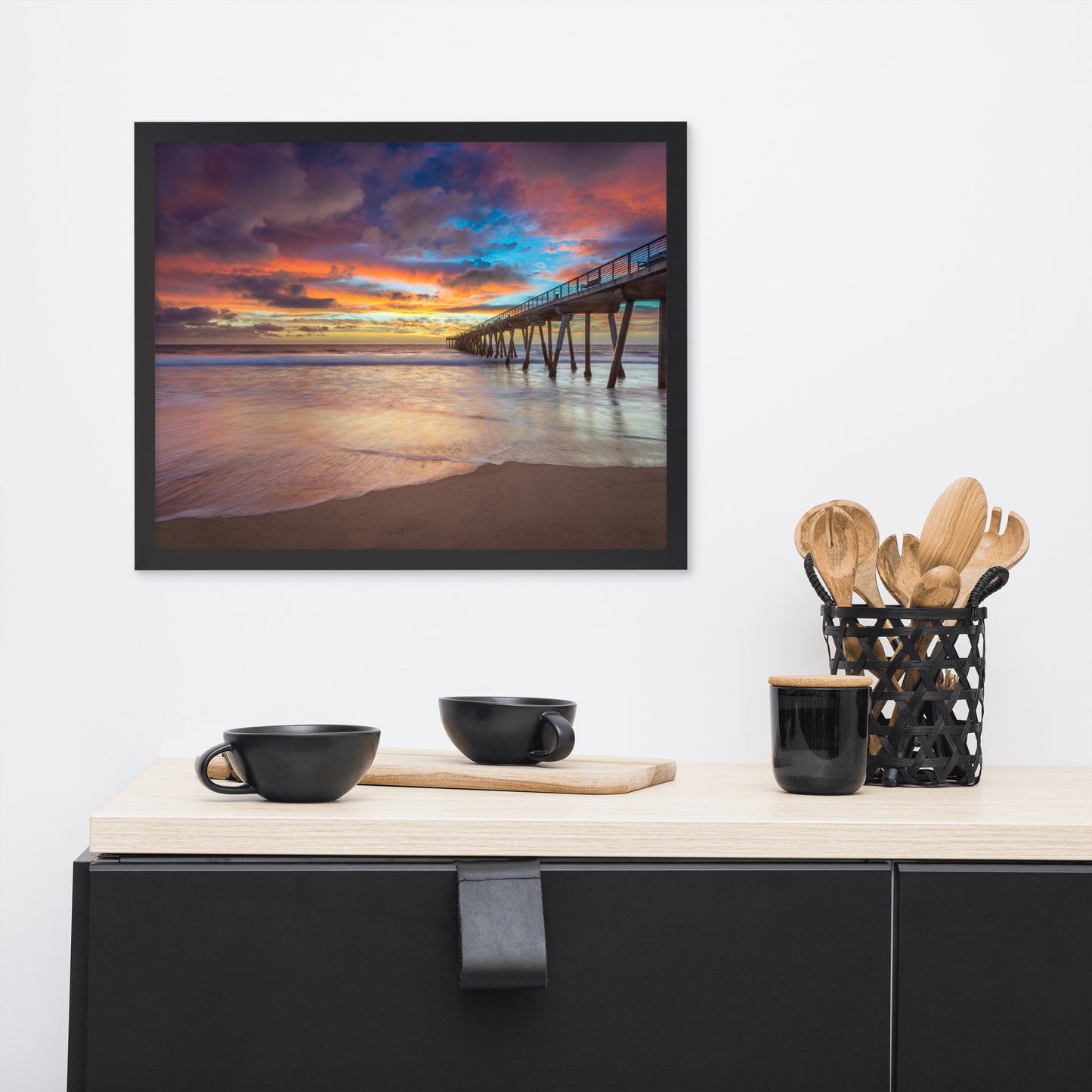 Dreamy Pier at Sunset Framed Wall Art Print