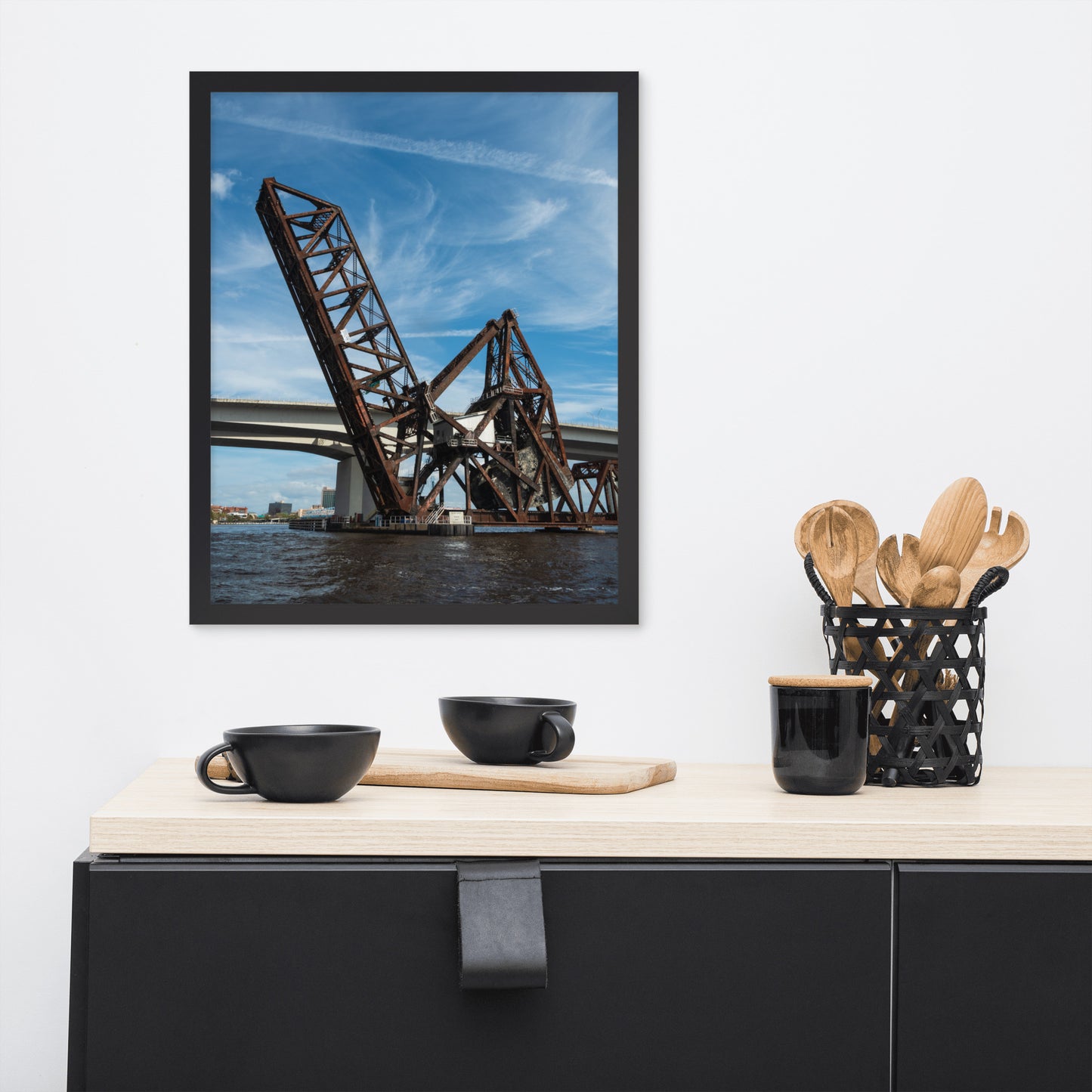 Train Drawbridge Jacksonville 3 Color Urban Landscape Framed Wall Art Print