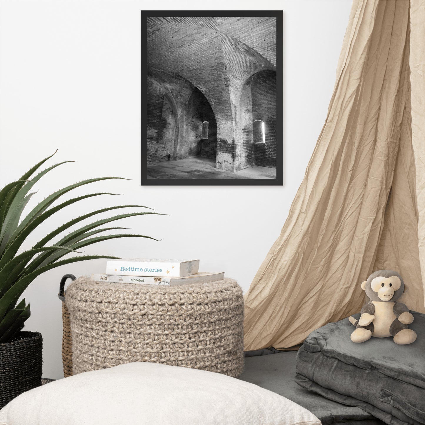 Fort Clinch Bunker Room Black and White Architecture Photograph Framed Wall Art Print