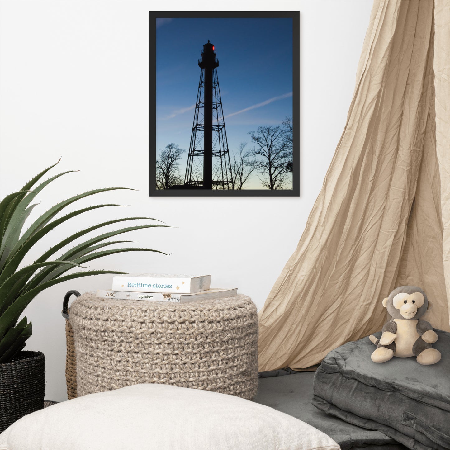 Reedy Point Rear Lighthouse Silhouette Urban Landscape Photo Framed Wall Art Print