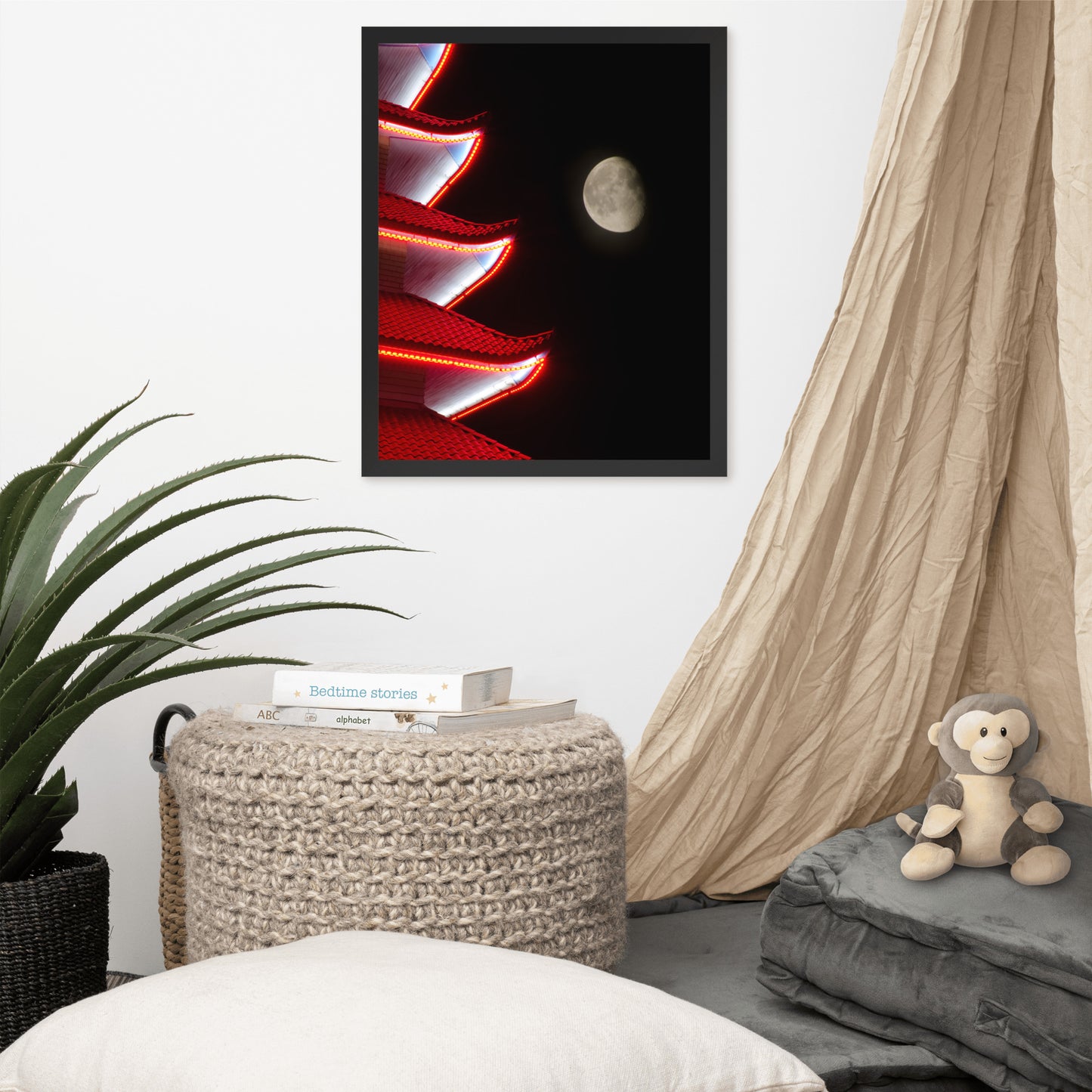 Moon Over Pagoda 1 Urban Photo Framed Wall Art Print