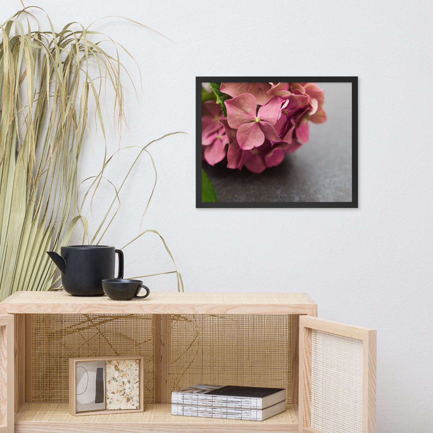 Close-Up Hydrangea on Slate Floral Nature Photo Framed Wall Art Print