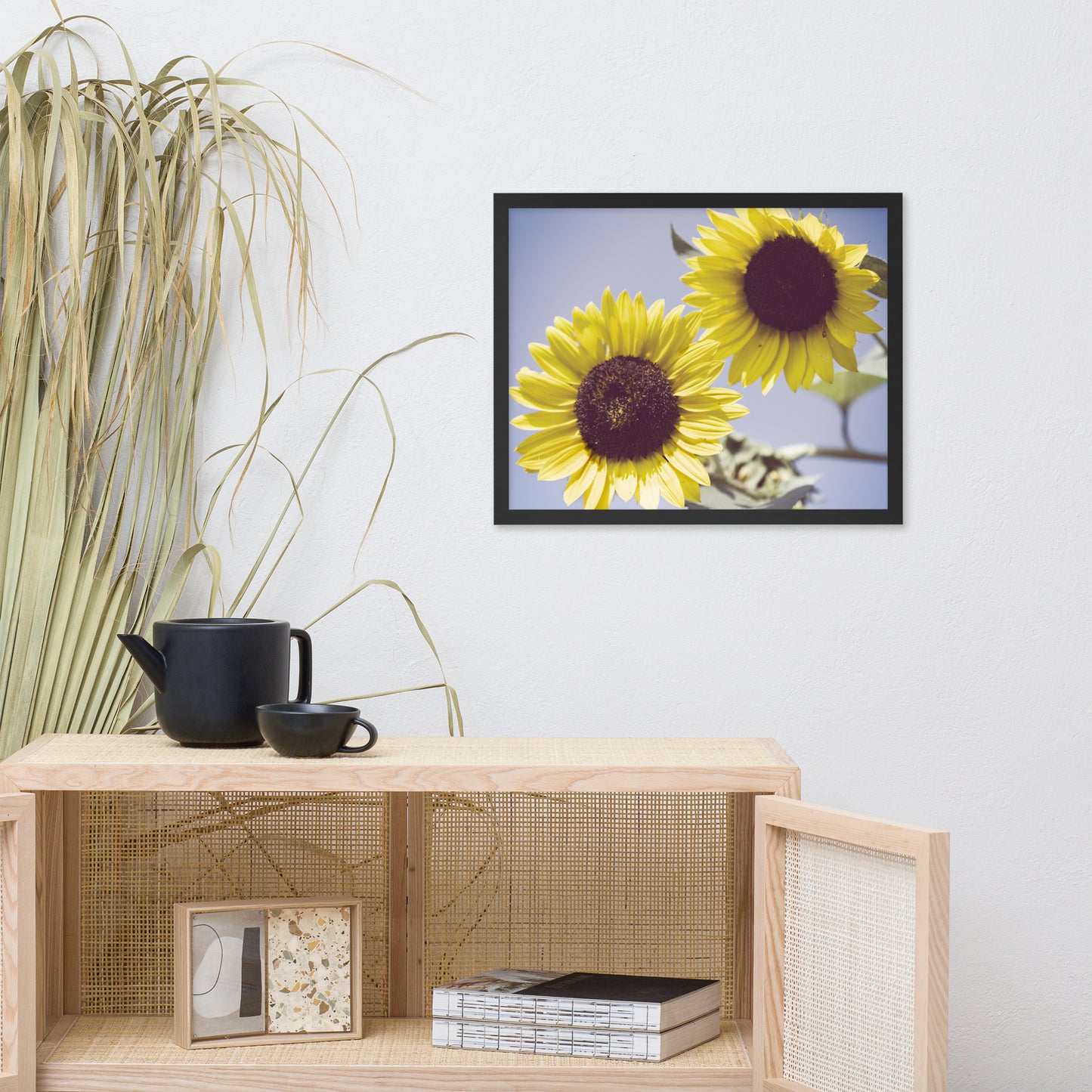 Vintage Framed Floral Art: Aged Sunflowers Against Sky Abstract / Minimal / Rustic / Country / Farmhouse Style / Floral / Botanical / Nature Photo Framed Wall Art Print - Artwork - Wall Decor - Home Decor