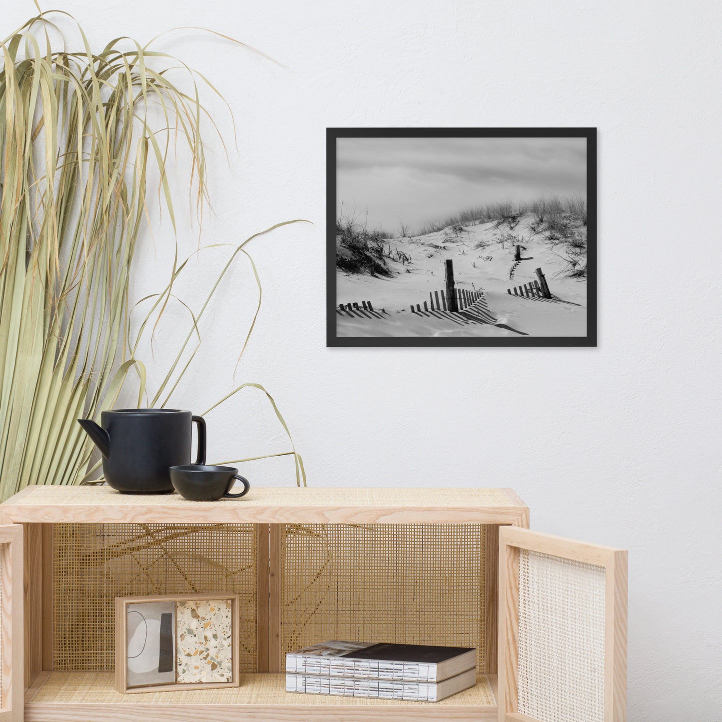 Buried Fences Black & White Coastal Landscape Framed Photo Paper Wall Art Prints