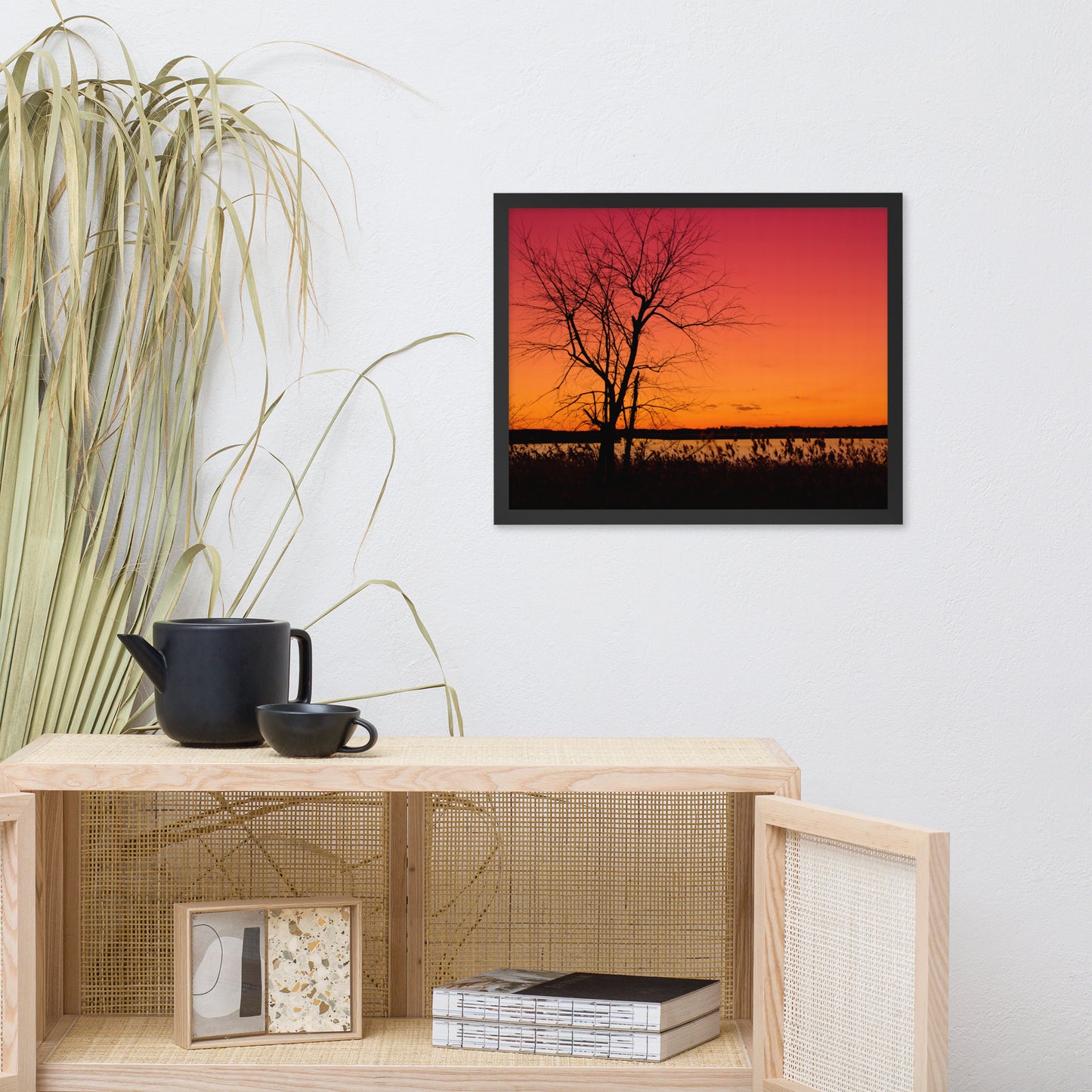Burning Skies Rural Landscape Framed Photo Paper Wall Art Print