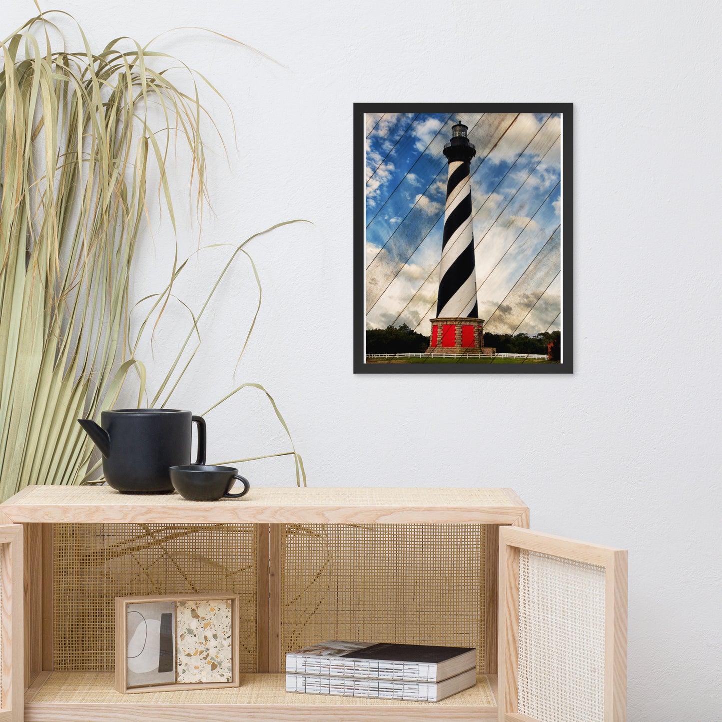 Cape Hatteras Lighthouse Landscape Photo Faux Wood Framed Photo Paper Wall Art Prints
