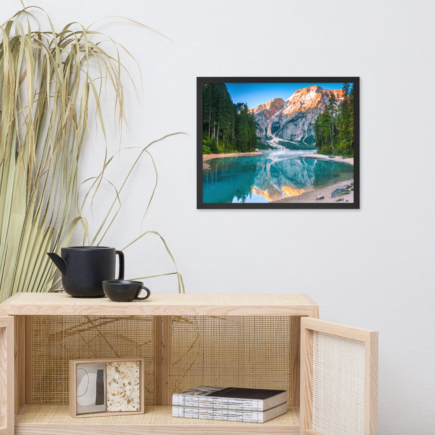 Large Modern Rustic Wall Art: Misty Lake and Snow - cap Mountain Reflections - Rural / Country Style / Rustic / Landscape / Nature Photograph Framed Wall Art Print - Artwork - Wall Decor