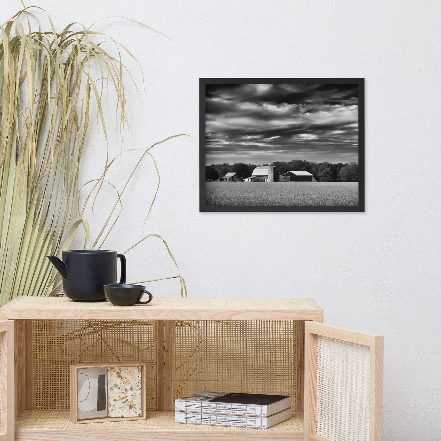 Barn in Field Black and White Framed Photo Paper Wall Art Prints