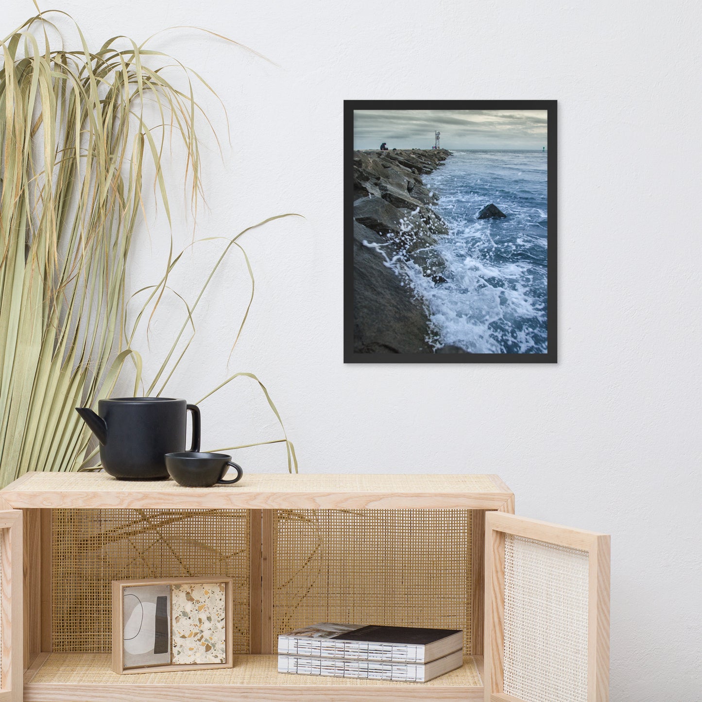 Splashing on the Jetty Coastal Landscape Framed Photo Paper Wall Art Prints