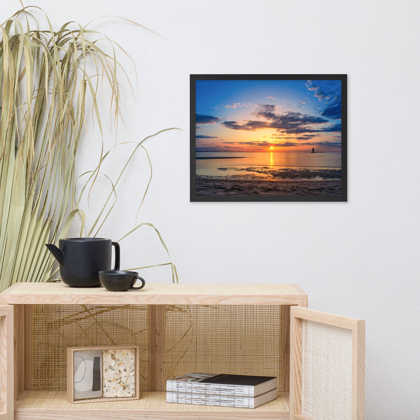 Sunset at Breakwater Lighthouse Landscape Framed Photo Paper Wall Art Prints