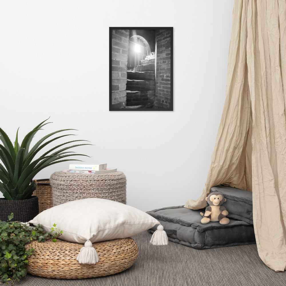 Cheap Urban Wall Art: Fort Clinch Stairway Black and White Photo Framed Wall Art Print