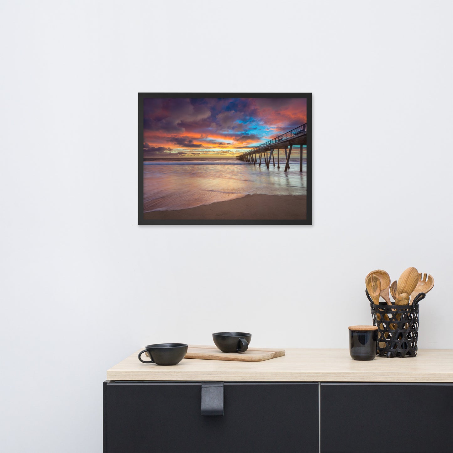 Dreamy Pier at Sunset Framed Wall Art Print