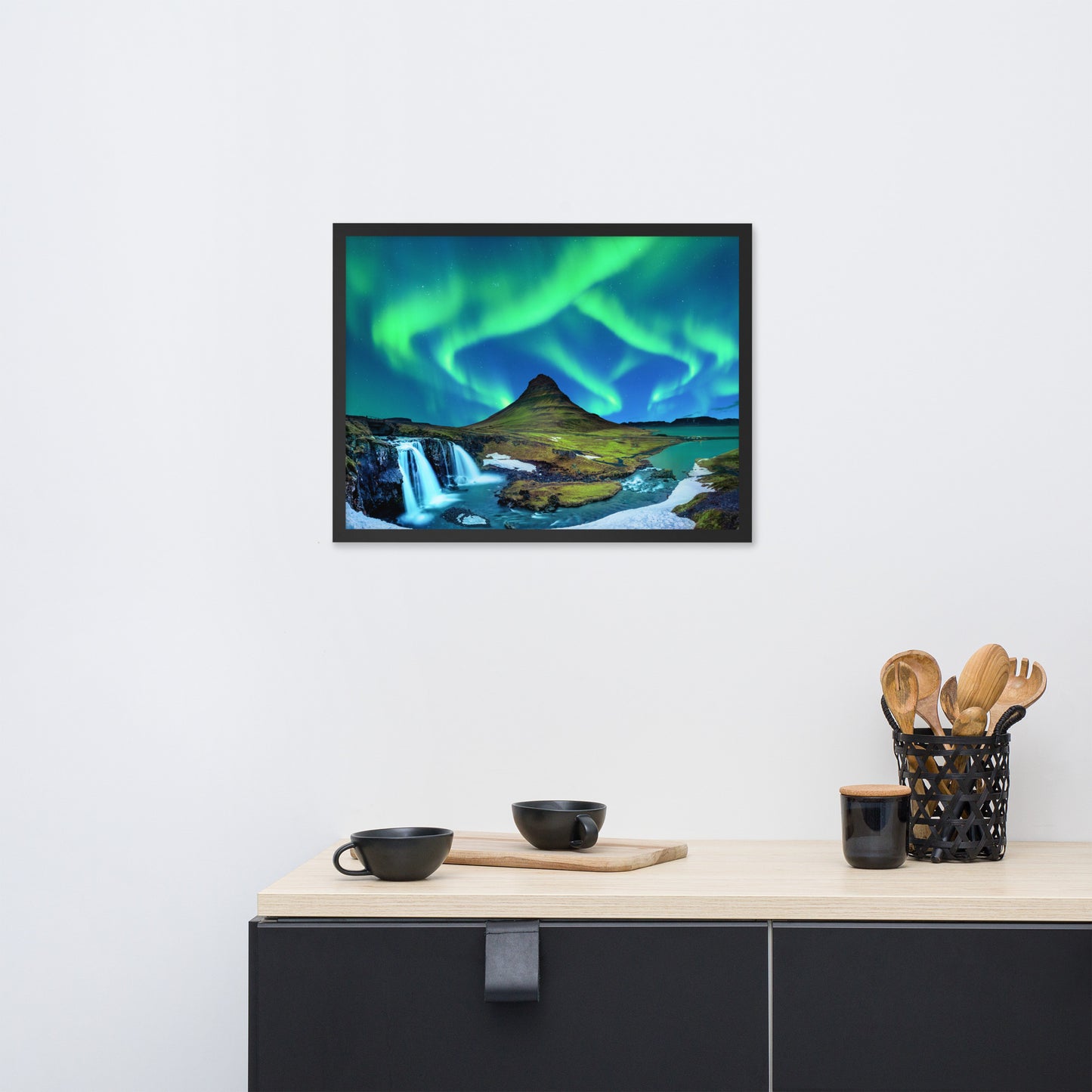 Winter Mountain Northern Lights Framed Wall Art Print