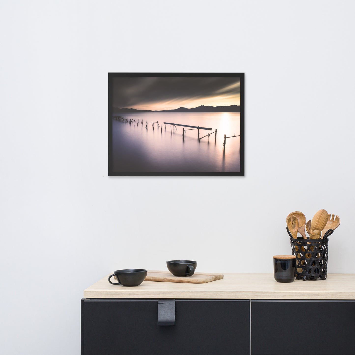 Moody Ruined Pier and Mountain Range Framed Wall Art Prints