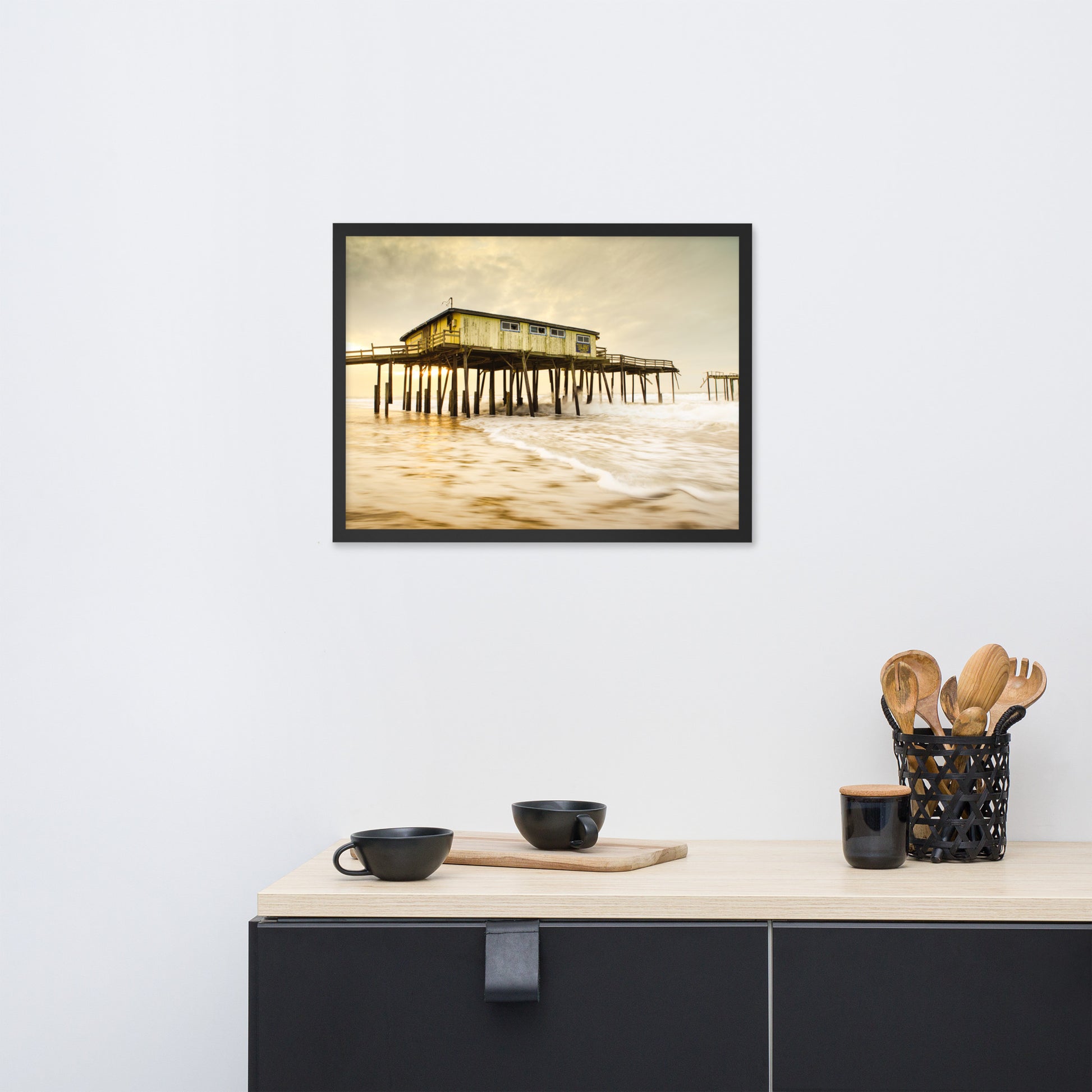 Abandoned Frisco Fishing Pier Coastal Landscape Photo Framed Wall Art Prints