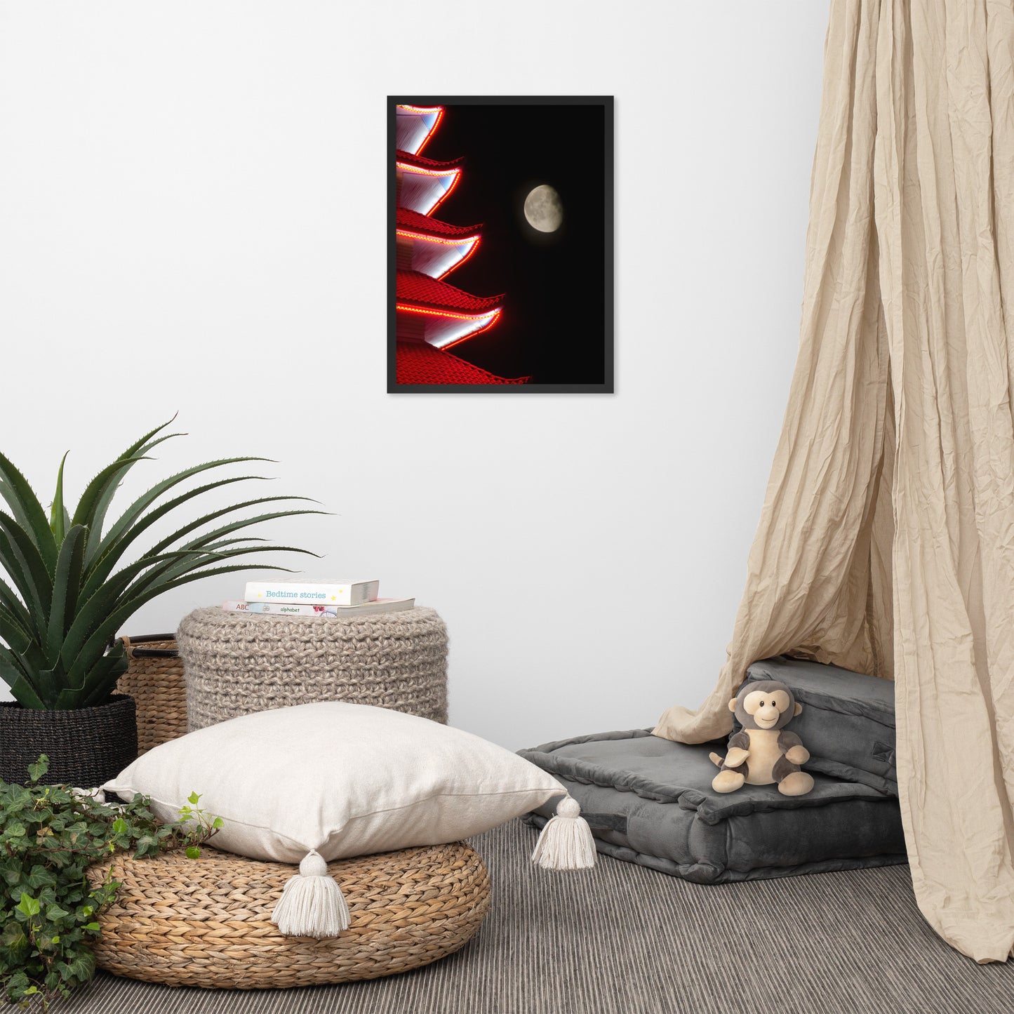 Moon Over Pagoda 1 Urban Photo Framed Wall Art Print