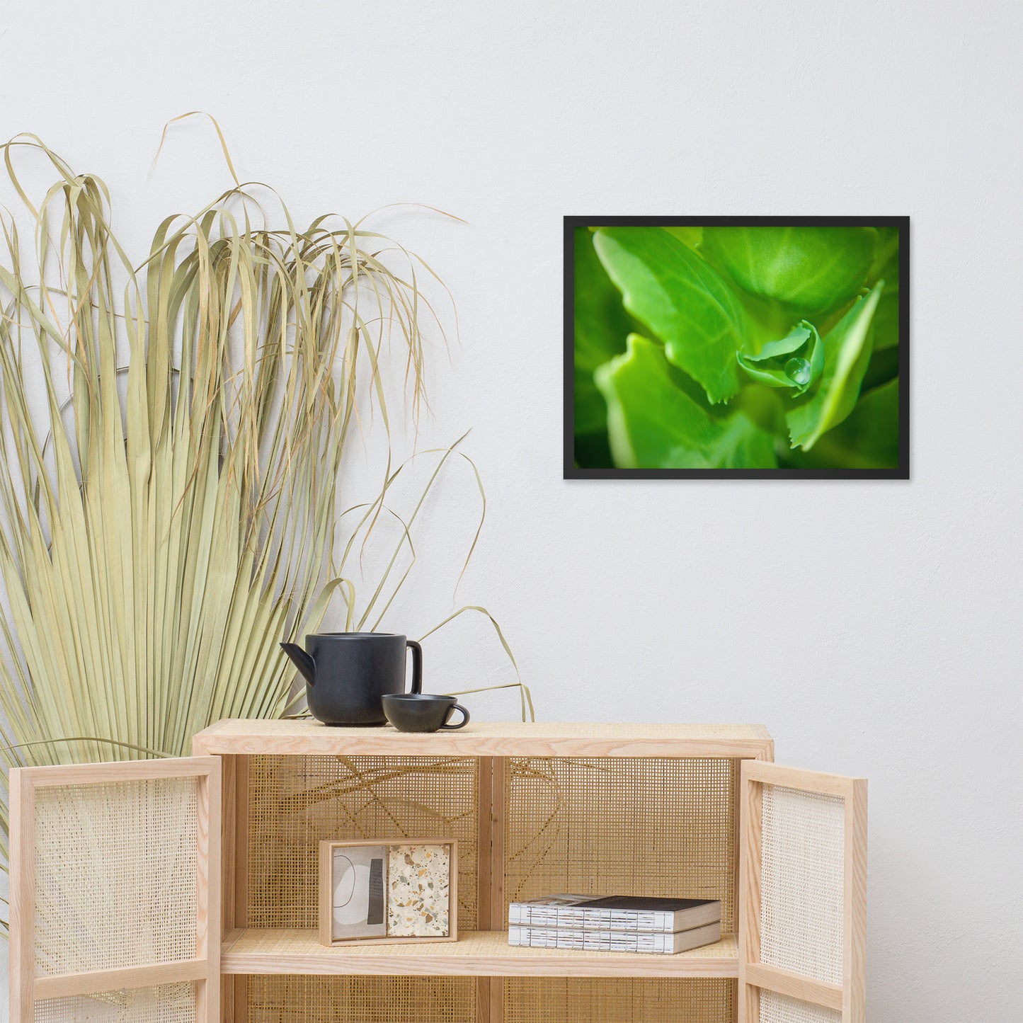 Cupped Droplet Botanical Nature Photo Framed Wall Art Print