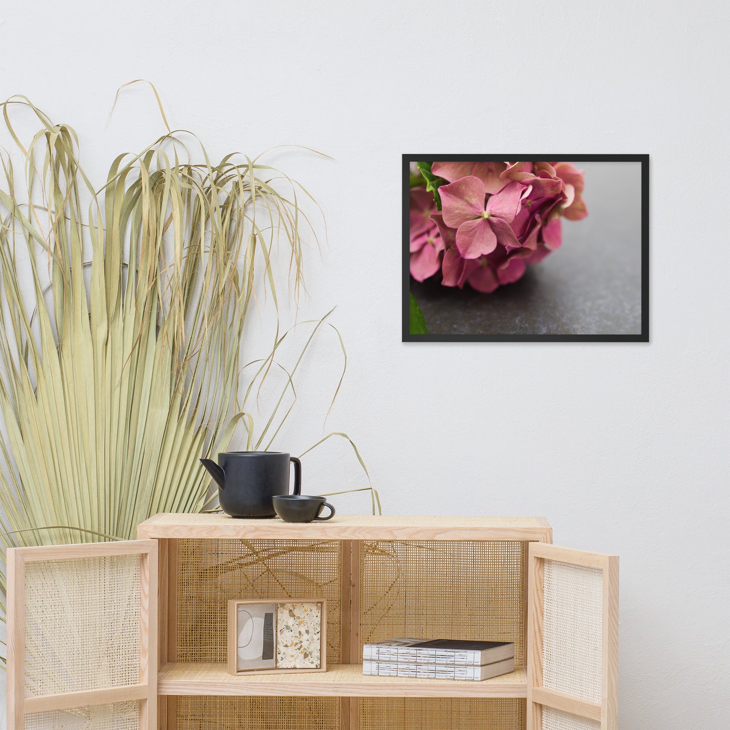 Close-Up Hydrangea on Slate Floral Nature Photo Framed Wall Art Print