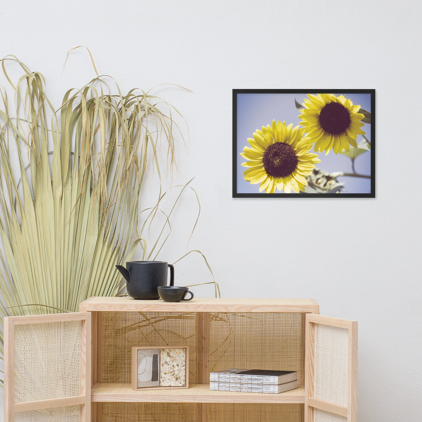 Vintage Framed Flower Pictures: Aged Sunflowers Against Sky Abstract / Minimal / Rustic / Country / Farmhouse Style / Floral / Botanical / Nature Photo Framed Wall Art Print - Artwork - Wall Decor - Home Decor