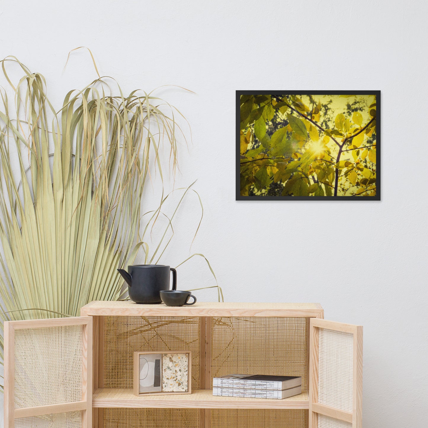 Large Wall Decor Ideas For Hallway: Aged Golden Leaves Abstract / Country Farmhouse Style / Botanical / Nature Photo Framed Wall Art Print - Artwork - Home Decor