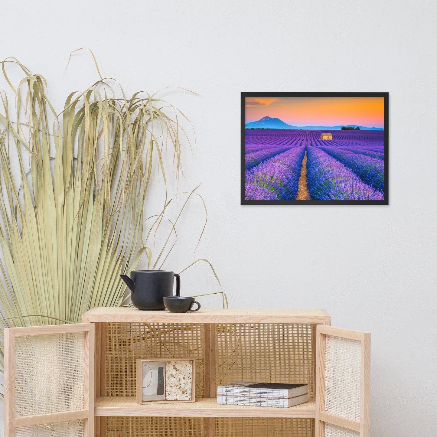 Blooming Lavender Field and Sunset Floral Landscape Framed Photo Wall Art Prints