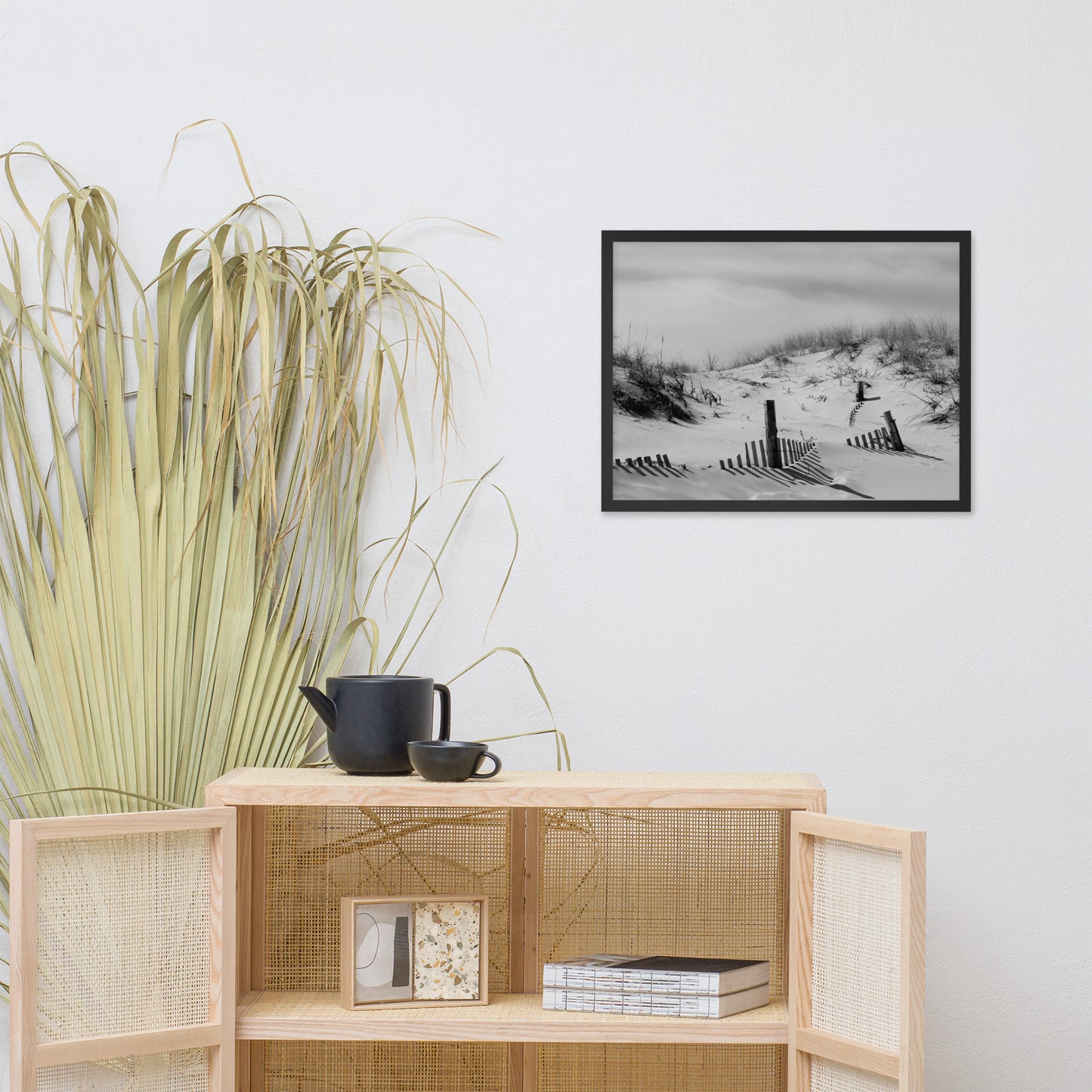 Buried Fences Black & White Coastal Landscape Framed Photo Paper Wall Art Prints