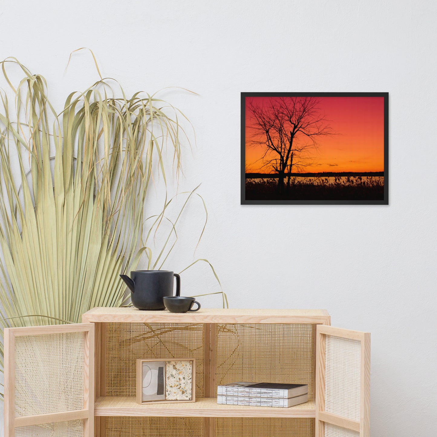 Burning Skies Rural Landscape Framed Photo Paper Wall Art Print
