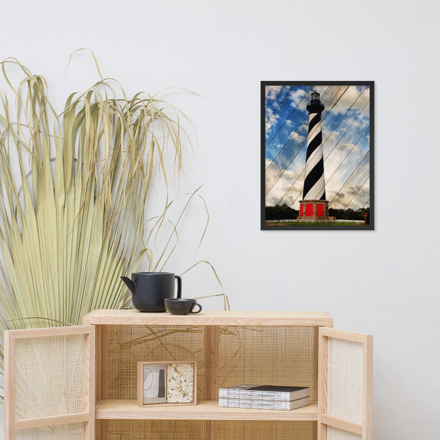 Cape Hatteras Lighthouse Landscape Photo Faux Wood Framed Photo Paper Wall Art Prints