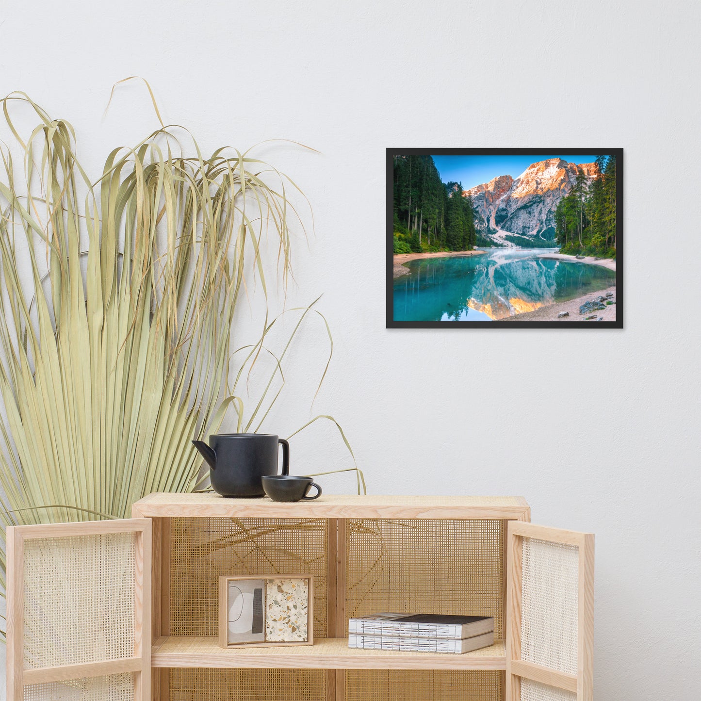Large Cabin Wall Art: Misty Lake and Snow - cap Mountain Reflections - Rural / Country Style / Rustic / Landscape / Nature Photograph Framed Wall Art Print - Artwork - Wall Decor