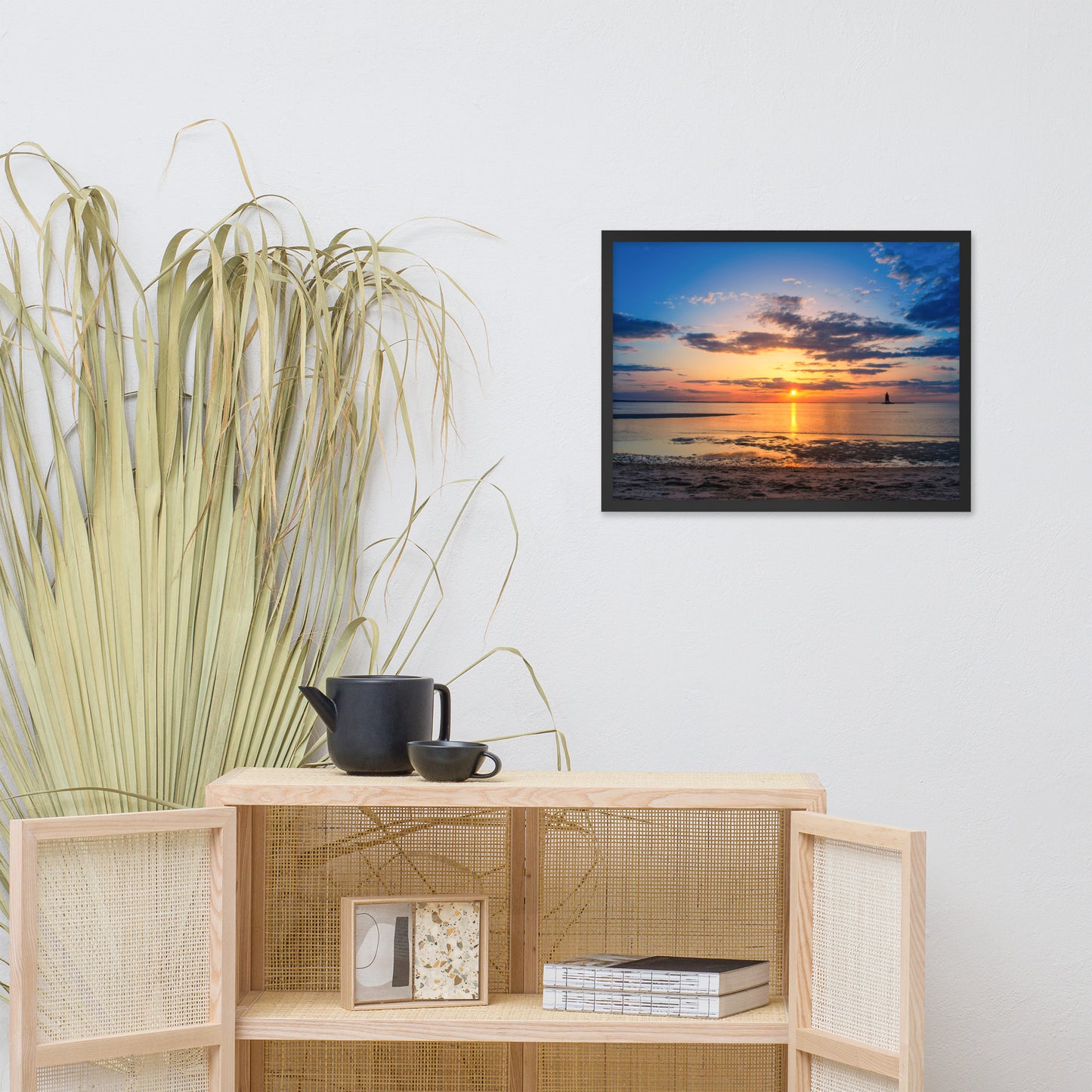 Sunset at Breakwater Lighthouse Landscape Framed Photo Paper Wall Art Prints
