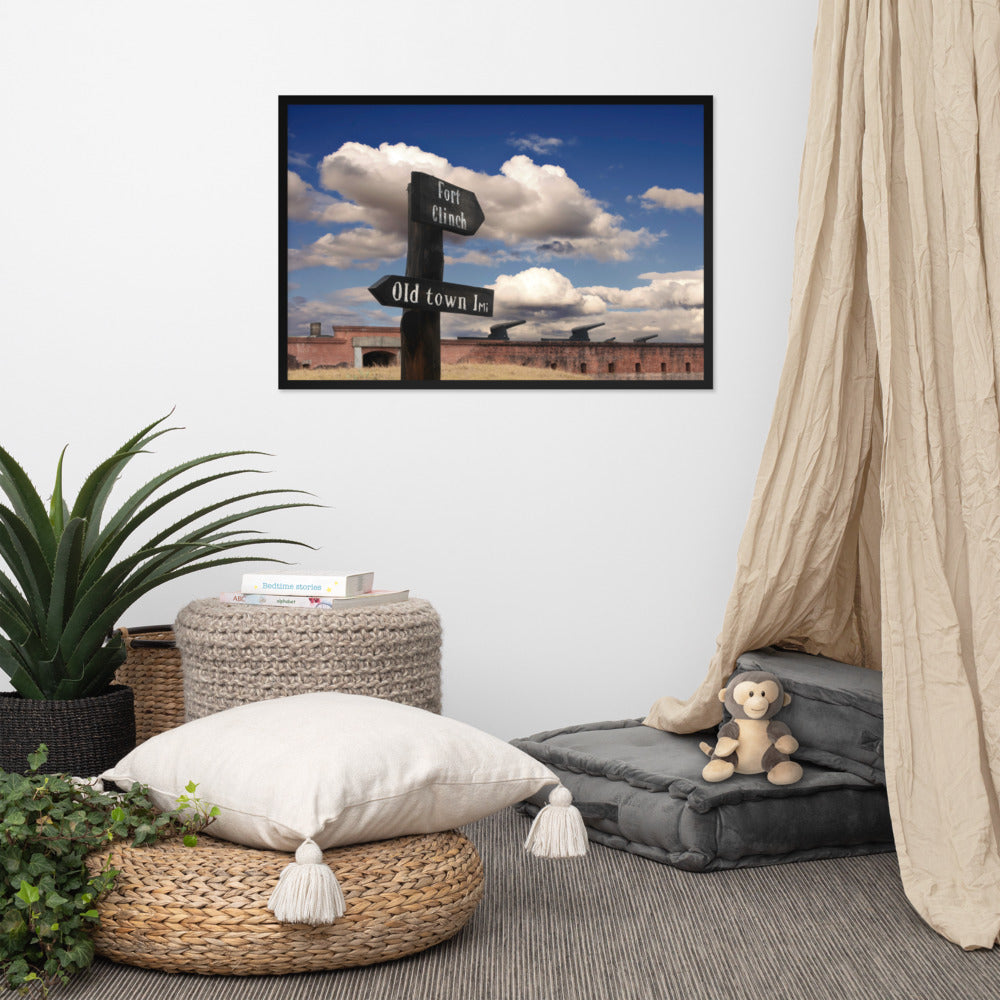 Industrial Wall Hangings: Path Sign and Fort Clinch Urban Landscape Photo Framed Wall Art Print