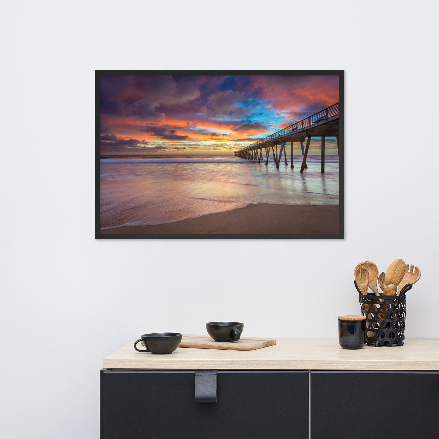 Dreamy Pier at Sunset Framed Wall Art Print
